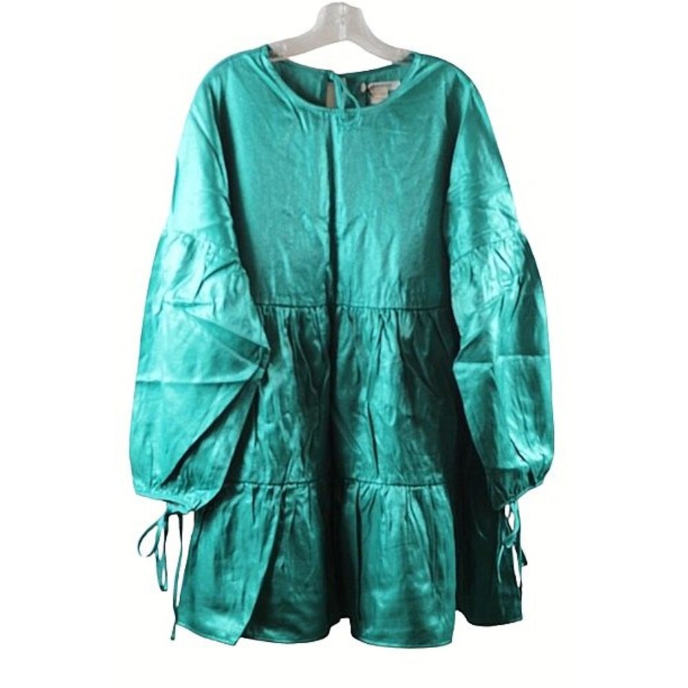 Glamorous Blue Teal Metallic Iridescent Women's Mini Dress Long Sleeve 12 055